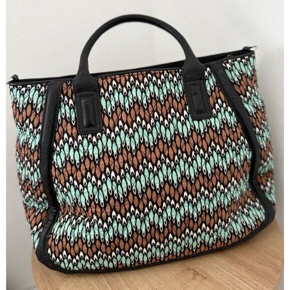 Vera Bradley Sierra Black and Teal Stream Abstract Trapeze Tote Large Purse - Picture 2 of 8